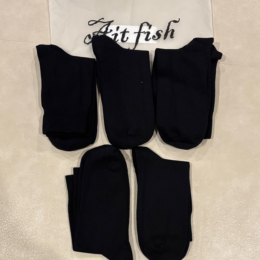 Ait fish 100% cotton 5 pair‎ NEW Men's Black Socks